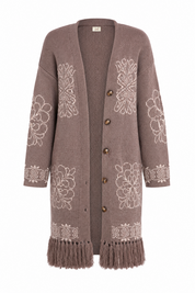 CÁRDIGAN LANA JACQUARD CONTRASTE FLECOS - GRIS