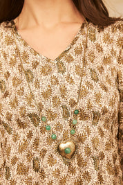 Long necklace with metal piece and natural stone - turquoise