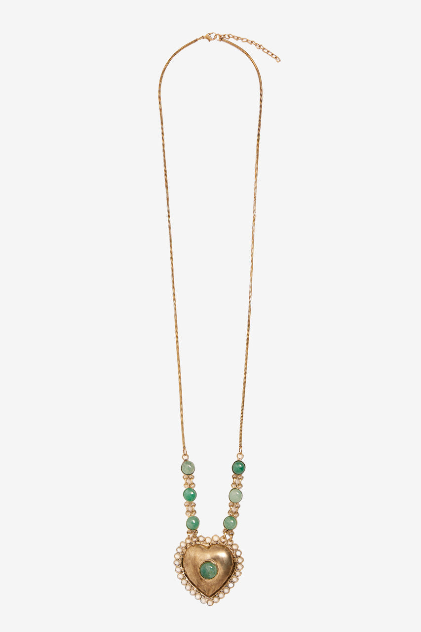 Long necklace with metal piece and natural stone - turquoise