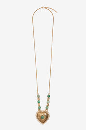 Long necklace with metal piece and natural stone - turquoise