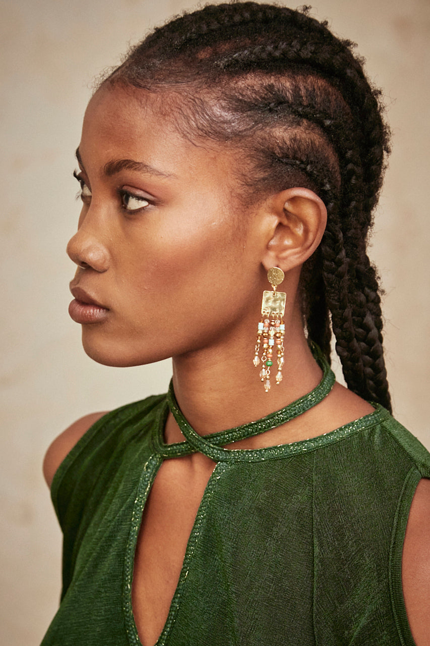 Long multi-colored earrings - Amber