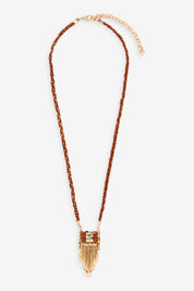 Long necklace in cord and chain - brick