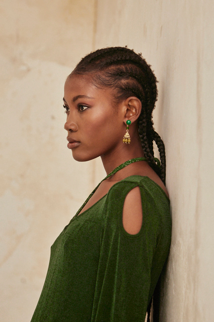 EARRINGS WITH METAL PIECE - GREEN