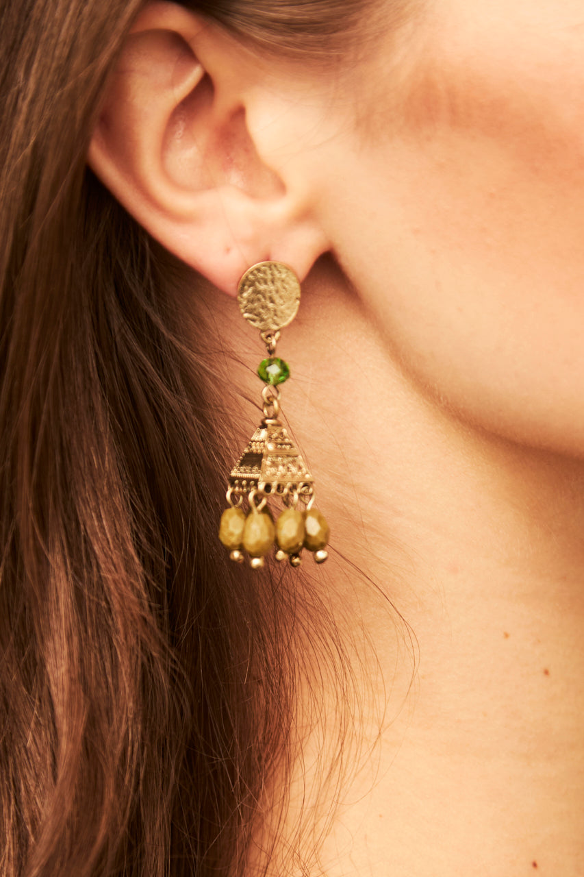 EARRINGS WITH METAL PIECE - GREEN