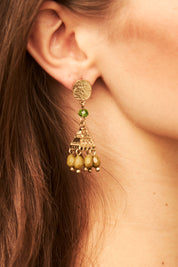 EARRINGS WITH METAL PIECE - GREEN