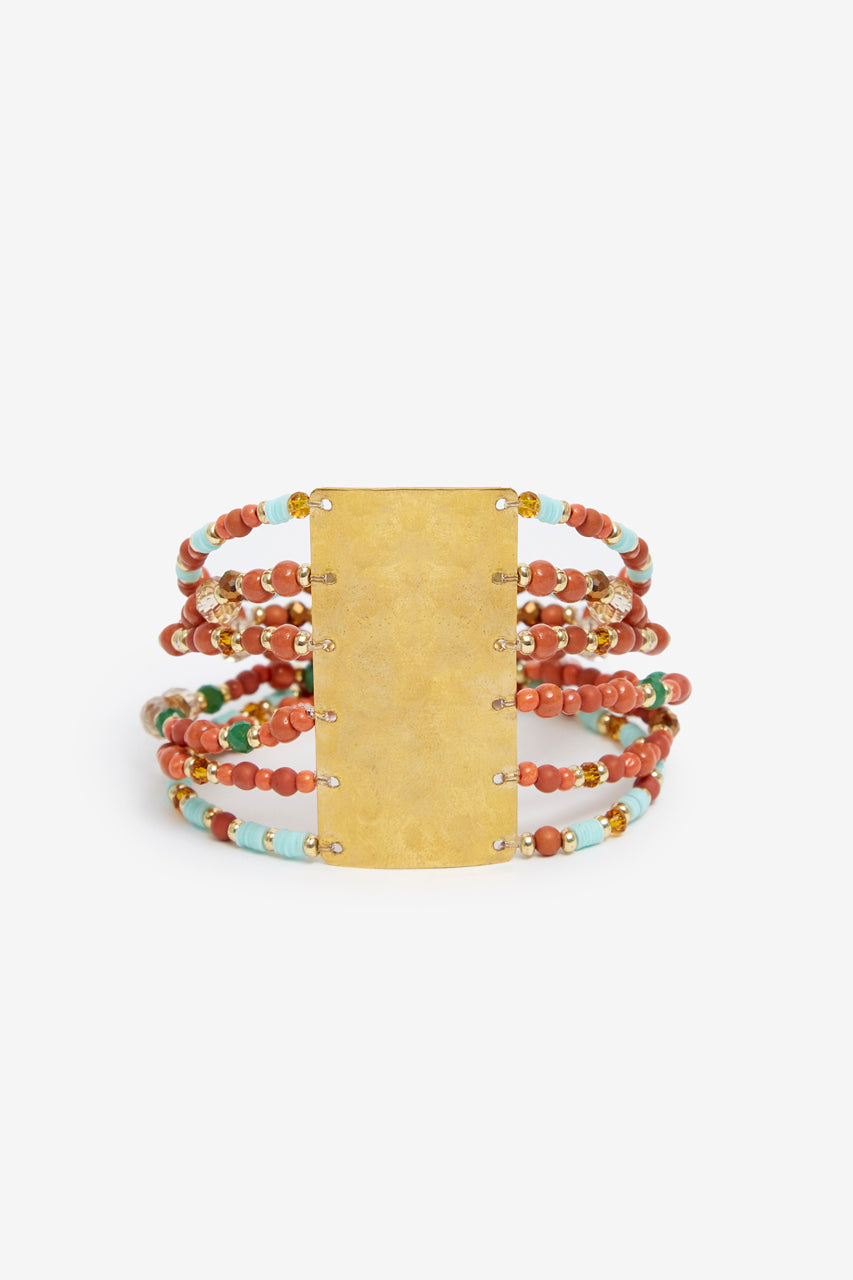 ELASTIC BRACELET WITH CENTRAL METAL PIECE - AMBER