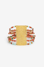 ELASTIC BRACELET WITH CENTRAL METAL PIECE - AMBER