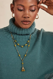 CHAIN NECKLACE WITH STONES - GREEN