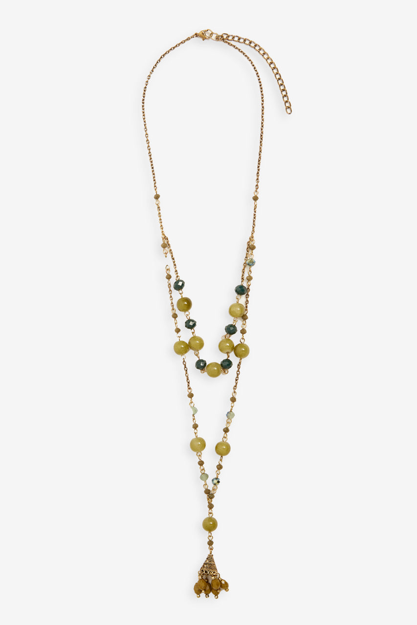 CHAIN NECKLACE WITH STONES - GREEN