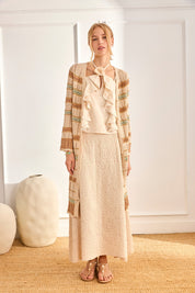 TRICOLOR OPEN KNIT CARDIGAN - RAW