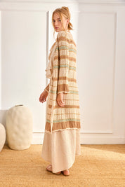 TRICOLOR OPEN KNIT CARDIGAN - RAW