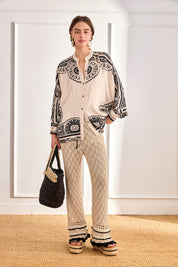 PANTALÓN BICOLOR PUNTO CALADO - CAMEL