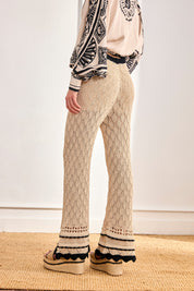 PANTALÓN BICOLOR PUNTO CALADO - CAMEL