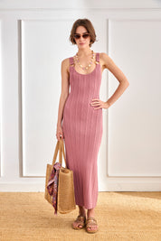 Ribbed knit dress with ring straps - pink