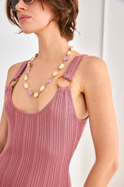 Ribbed knit dress with ring straps - pink