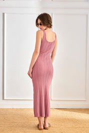 Ribbed knit dress with ring straps - pink