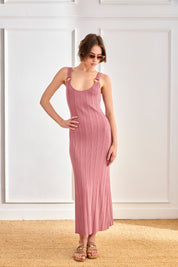 Ribbed knit dress with ring straps - pink