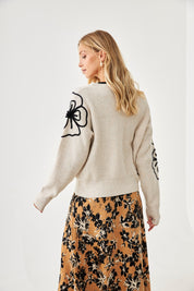 JERSEY FLORES BORDADAS CONSTRASTE - IVORY