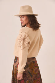JERSEY OVERSIZE FLOR MANGAS - IVORY