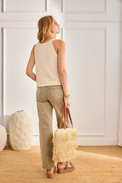 TOP PUNTO CORADO CUT OUT ANILLA - CRUDO