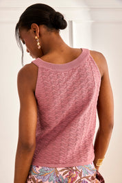 TOP CUT OUT LACE TOP WITH RING - PINK