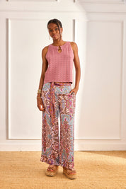 TOP CUT OUT LACE TOP WITH RING - PINK