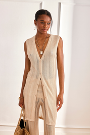 LUREX KNIT LONG TOP - CAMEL