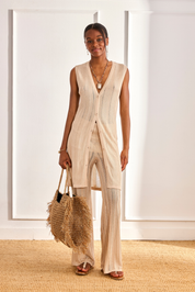 LUREX KNIT LONG TOP - CAMEL