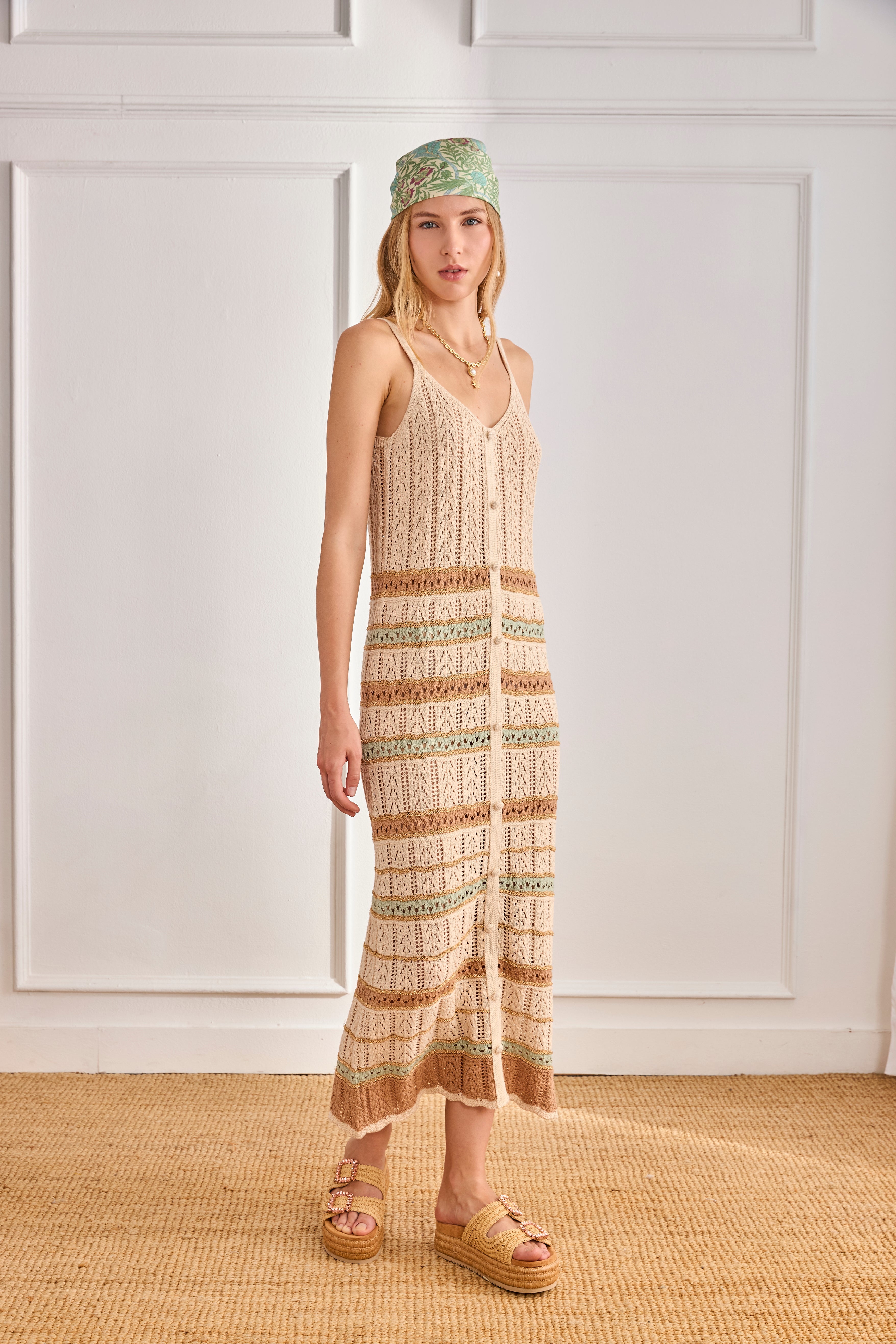 openwork knitted dress with opening Gia Openwork Long Knit Dress Heavy Hues Label