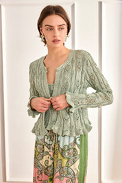 TWIN SET CARDIGAN AND TOP WITH FANTASY PEARLS - GREEN