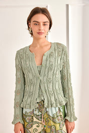TWIN SET CARDIGAN AND TOP WITH FANTASY PEARLS - GREEN