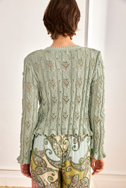 TWIN SET CARDIGAN AND TOP WITH FANTASY PEARLS - GREEN