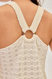 TRICOLOR OPENWORK KNIT SHORT DRESS - ECRUDE