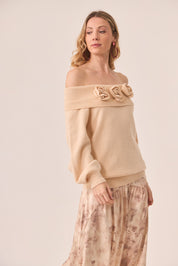 JERSEY CUELLO VUELTO FLORES - IVORY