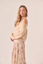 JERSEY CUELLO VUELTO FLORES - IVORY