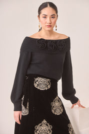 JERSEY CUELLO VUELTO FLORES - BLACK