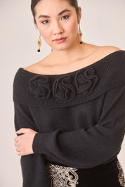JERSEY CUELLO VUELTO FLORES - BLACK