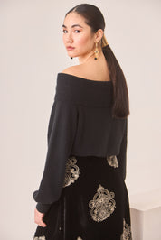 JERSEY CUELLO VUELTO FLORES - BLACK