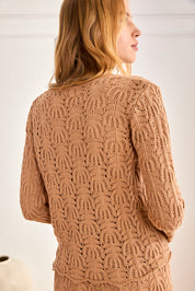 CAMEL CARDIGAN WITH LACE, TIES AND STUDS