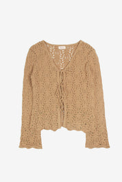 CÁRDIGAN CALADOS LAZOS Y TACHUELAS - CAMEL