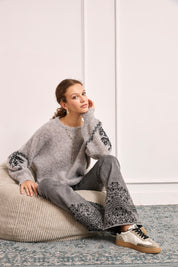 JERSEY LANA MANGAS BORDADAS - GRIS