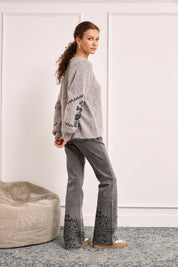 JERSEY LANA MANGAS BORDADAS - GRIS