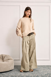 JERSEY LANA MANGAS BORDADAS - IVORY