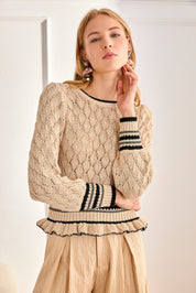 TWO-TONE OPEN KNIT JERSEY - CAMEL