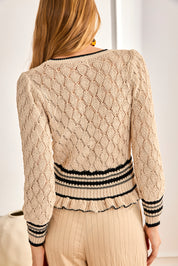 TWO-TONE OPEN KNIT JERSEY - CAMEL