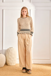 TWO-TONE OPEN KNIT JERSEY - CAMEL