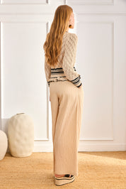 TWO-TONE OPEN KNIT JERSEY - CAMEL