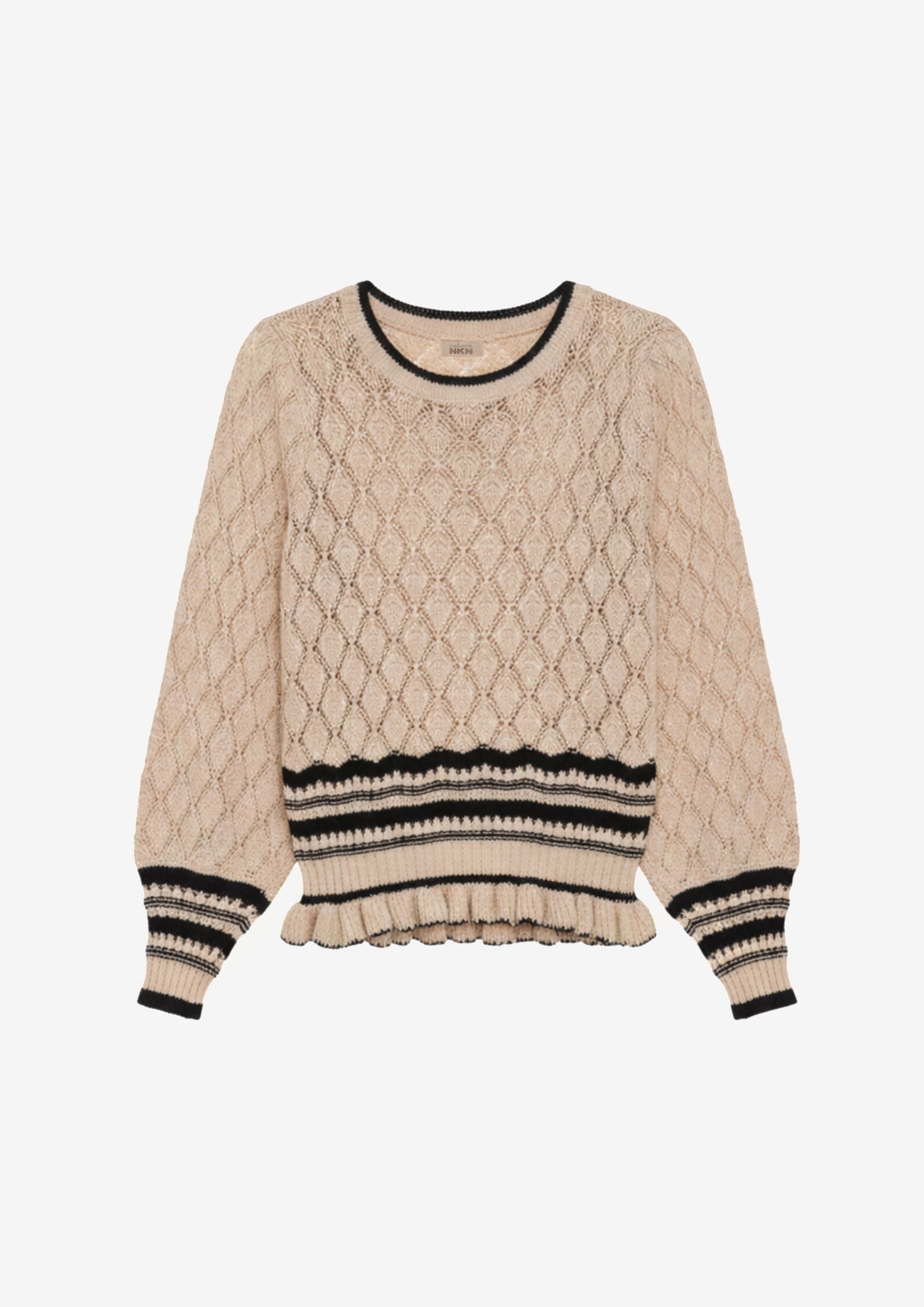 TWO-TONE OPEN KNIT JERSEY - CAMEL