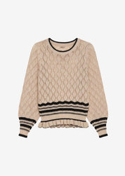 TWO-TONE OPEN KNIT JERSEY - CAMEL