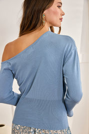 ASYMMETRICAL BUTTONS JERSEY - BLUE
